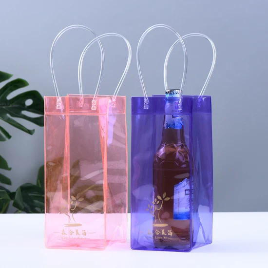 PVC-Weinbeutel, auslaufsicher, für Wein, Champagner, tragbarer Eiskübel, transparente Bierkühltasche