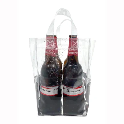 Klare PVC-Weinkühler-Grifftasche für Bier, Champagner, Getränkeflaschen, Eis, Geschenktüten